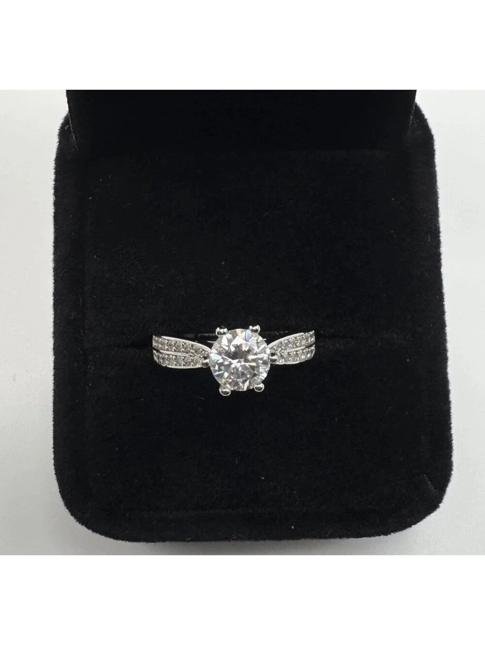 Platinum plated one carat, moissanite engagement ring, adjustable